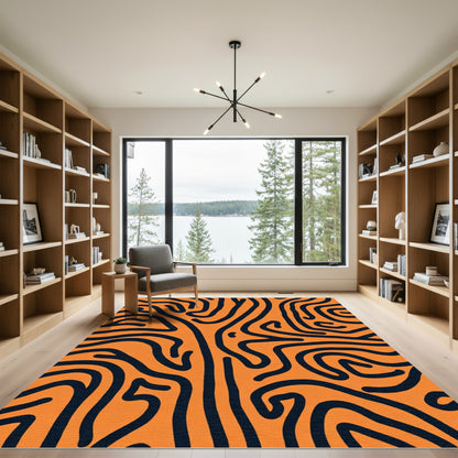 Vibrant Orange Abstract Contour Rug