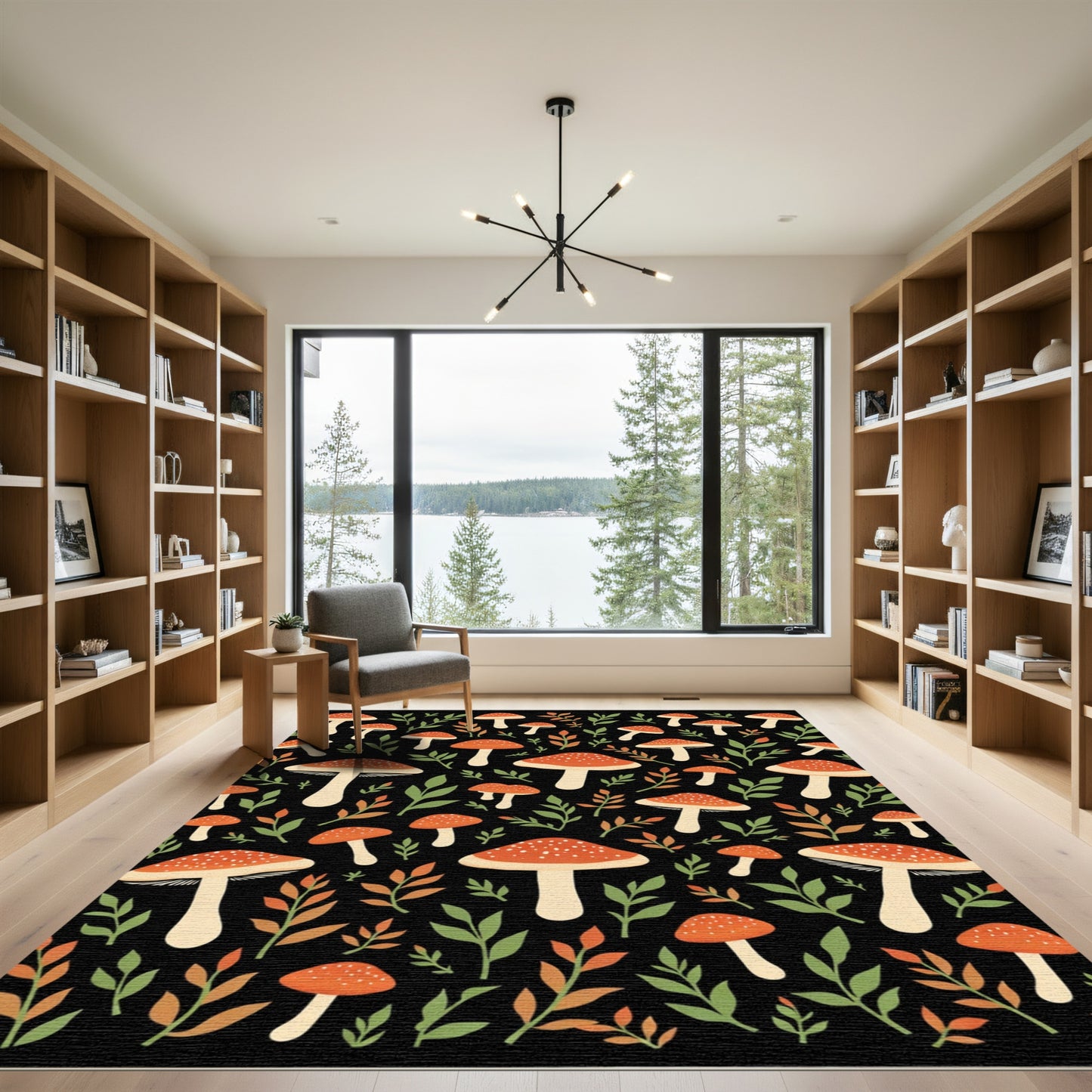 Whimsical Red Mushroom Forest Pattern Rug