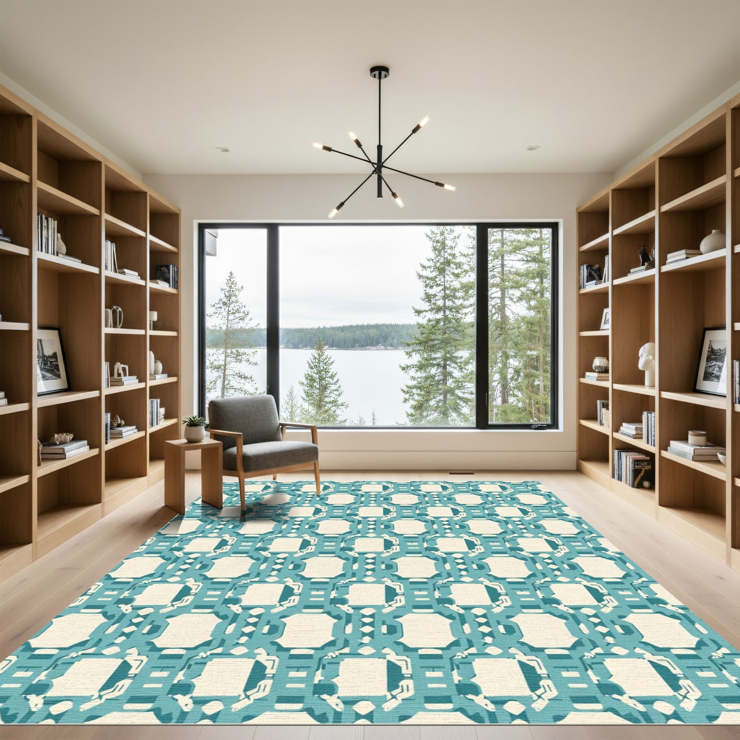Teal Octagon Lattice Repeating Rug