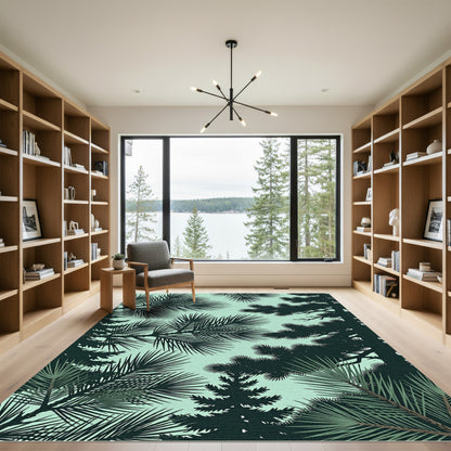 Deep Forest Evergreen Pine Needle Pattern Rug