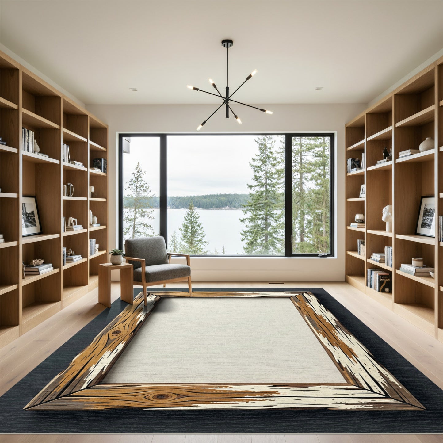 Rustic Weathered Wood Grain Frame Rug