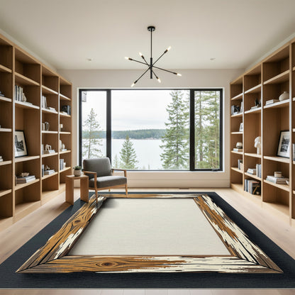 Rustic Weathered Wood Grain Frame Rug