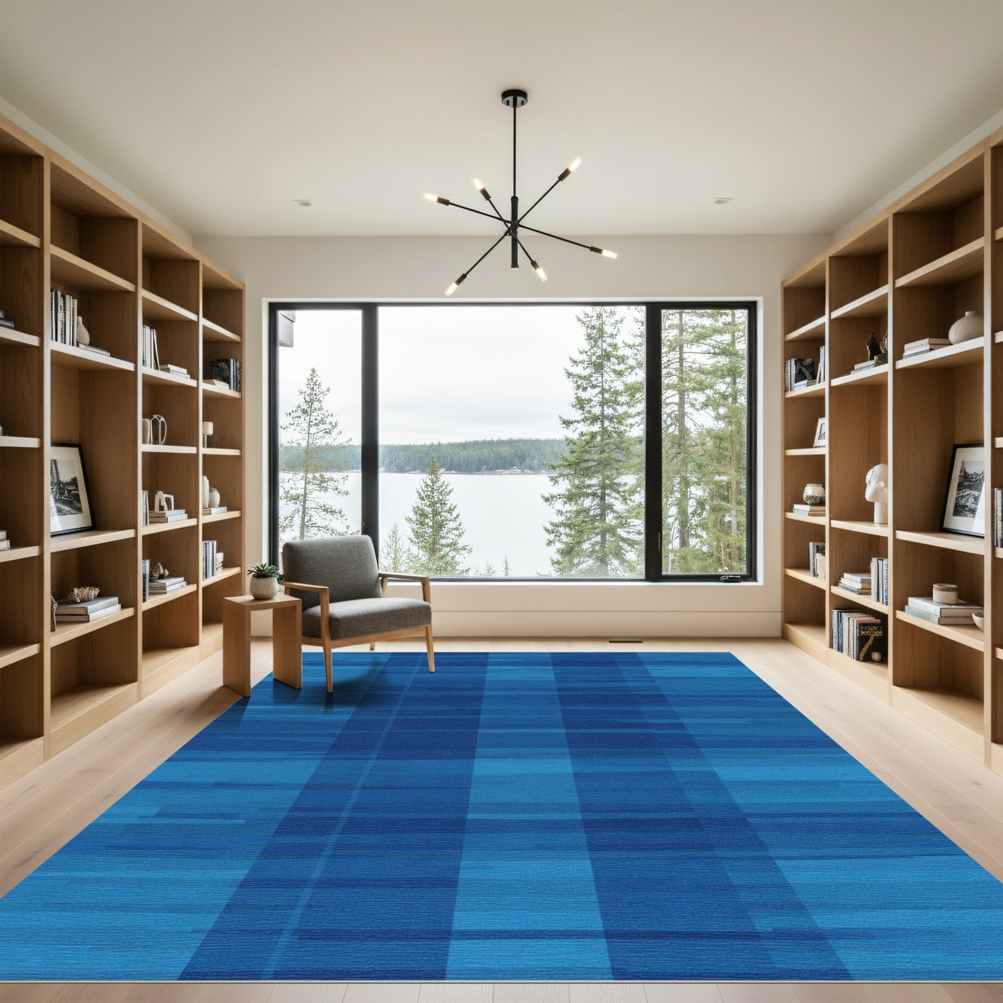 Deep Blue Gradient Stripe Rectangles Rug