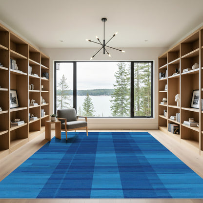 Deep Blue Gradient Stripe Rectangles Rug