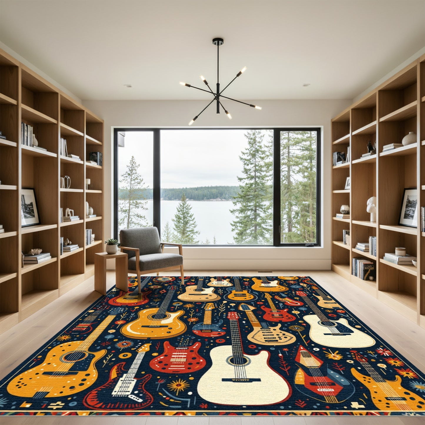 Retro Guitar Collage Navy Blue Rug
