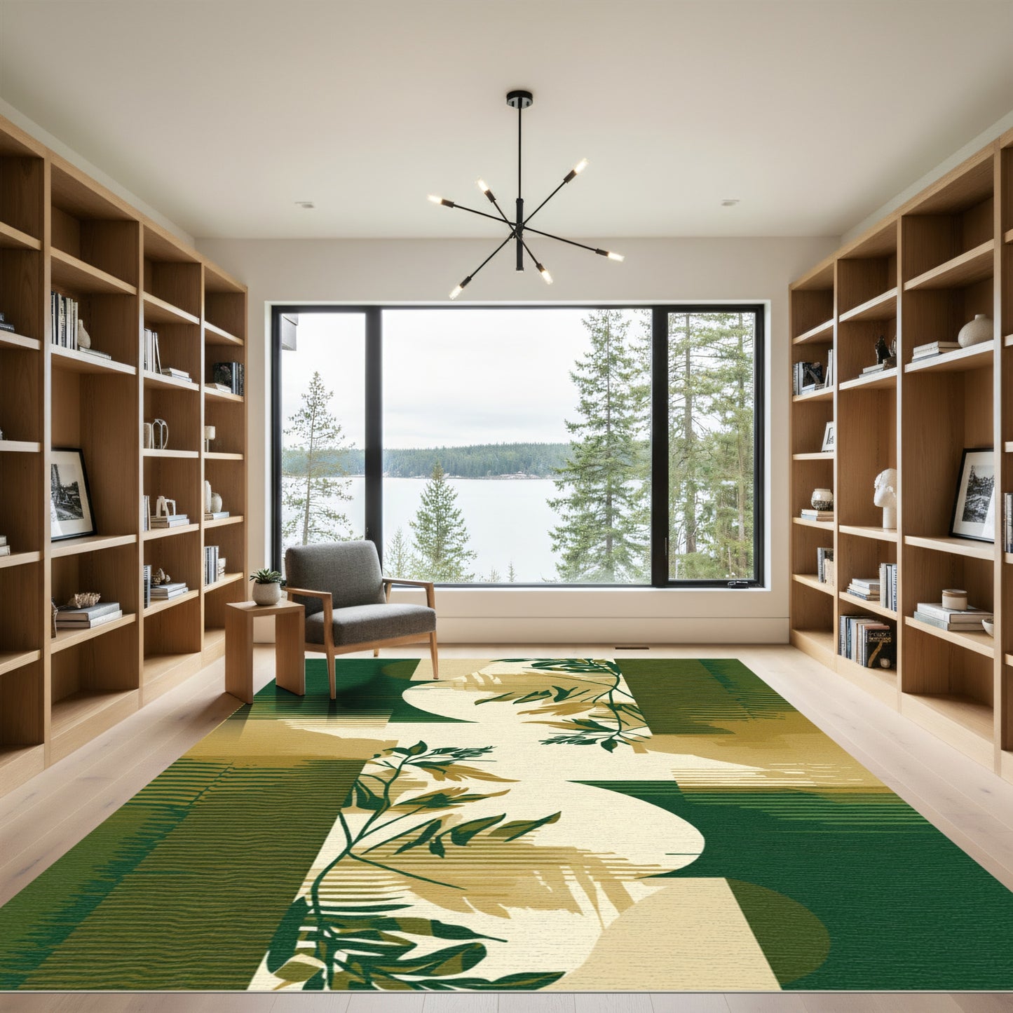 Organic Emerald Gold Abstract Floral Shapes Rug