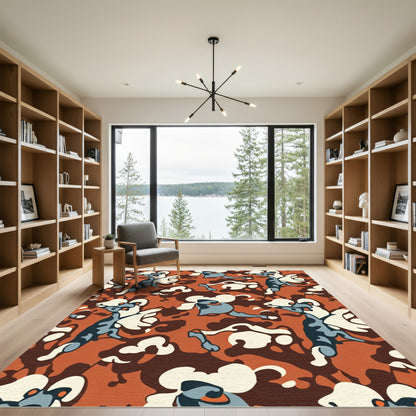 Abstract Camouflage Orange Animal Shapes Rug