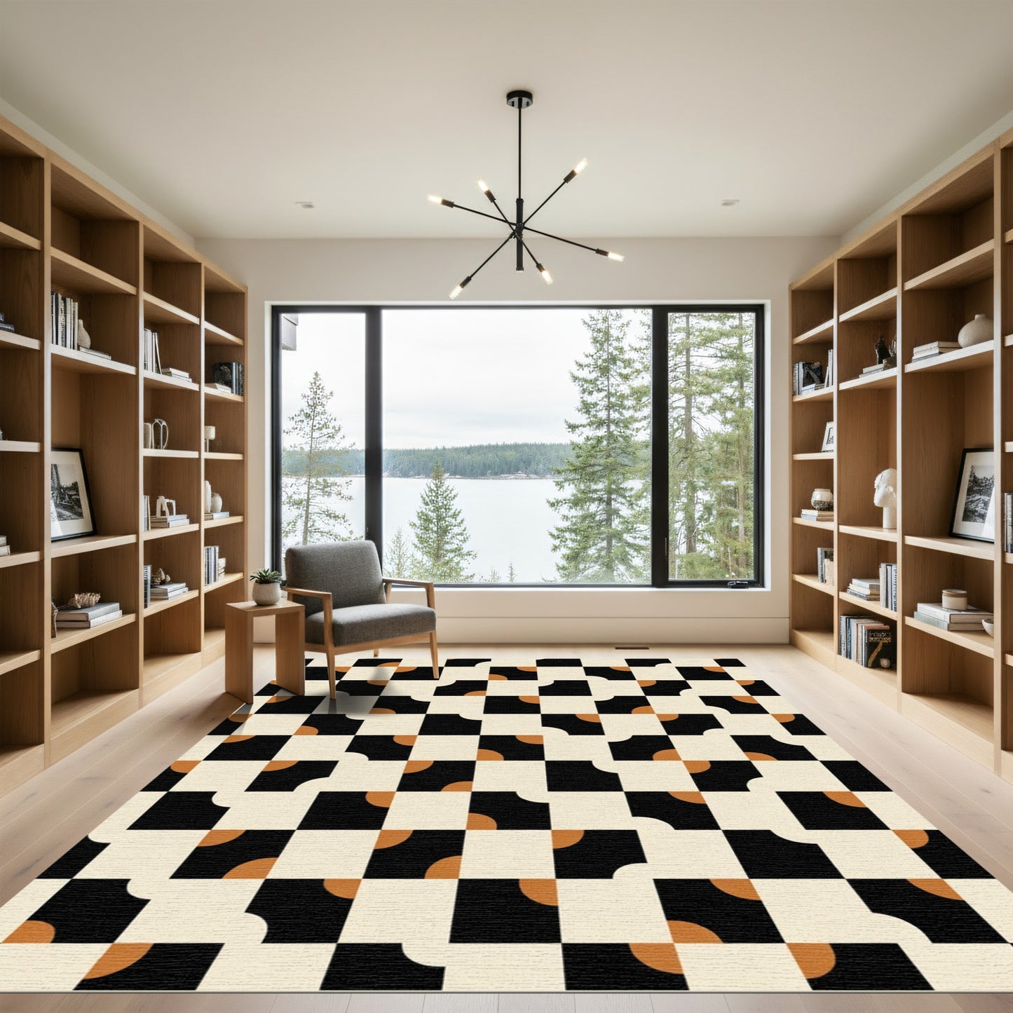 Geometric Black Cream Amber Squares Rug