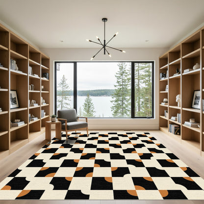 Geometric Black Cream Amber Squares Rug