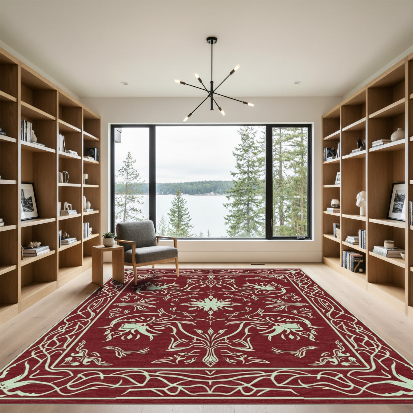 Crimson Floral Swirl Ornamental Rug