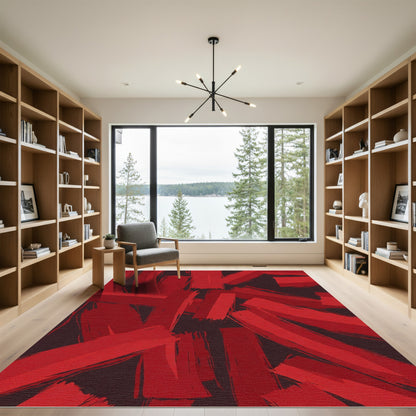 Bold Red Abstract Brush Strokes Rug