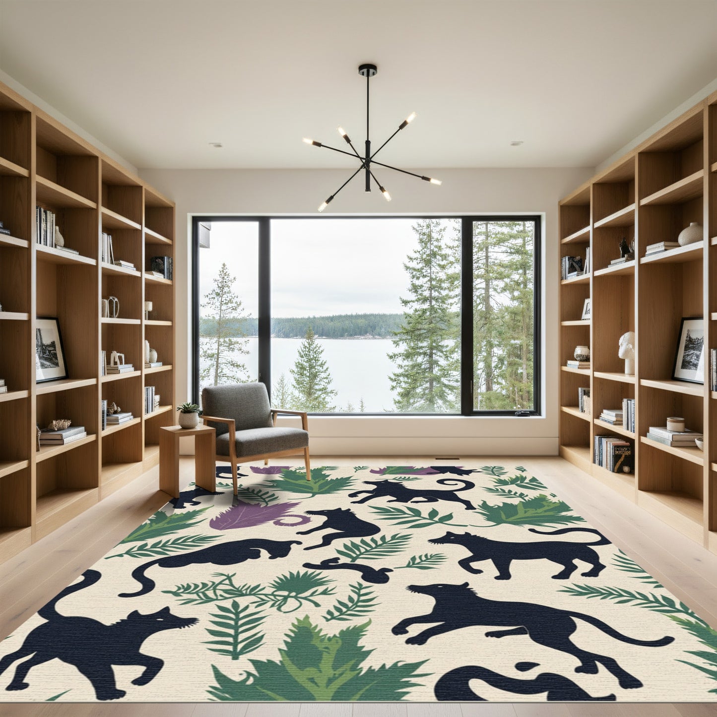 Black Wolves Amidst Verdant Foliage Rug