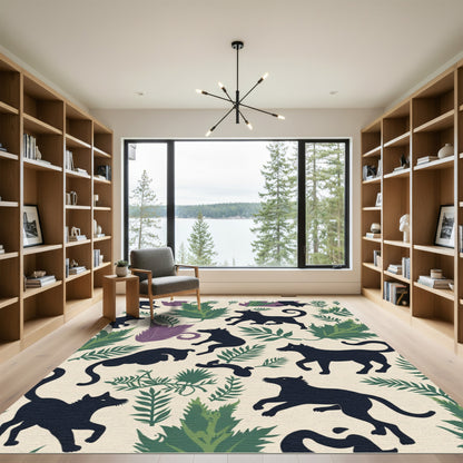 Black Wolves Amidst Verdant Foliage Rug