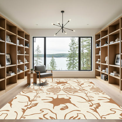 Earthy Tan Abstract Floral Vine Rug