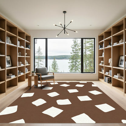 Brown White Scattered Square Cluster Rug