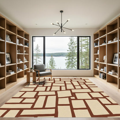 Rustic Brickwork Tan Brown Rectangles Rug