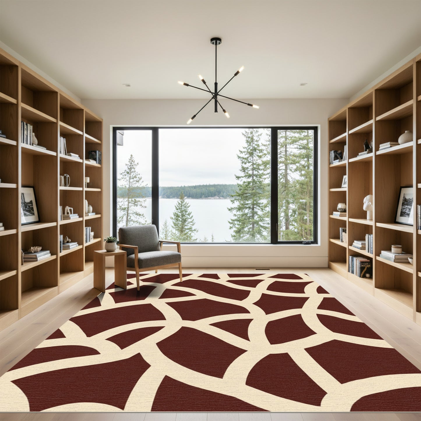 Crimson And Cream Organic Interlocking Shapes Rug