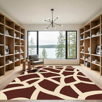 Crimson And Cream Organic Interlocking Shapes Rug