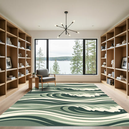 Deep Green Abstract Ocean Waves Rug