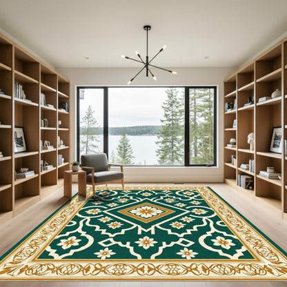 Emerald Ivory Golden Floral Lattice Rug