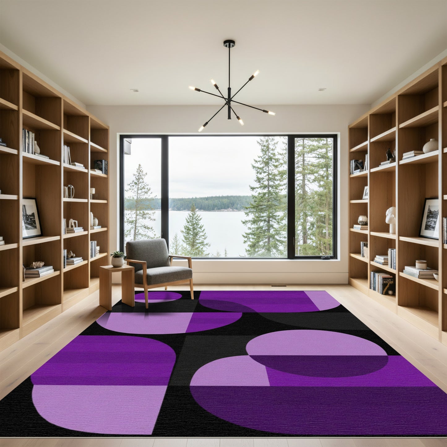 Violet Geometric Circles and Rectangles Rug