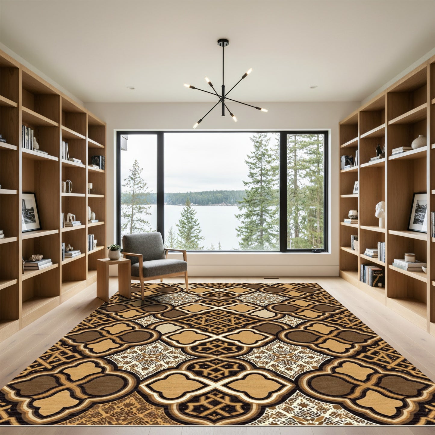 Brown Golden Arabesque Lattice Work Rug