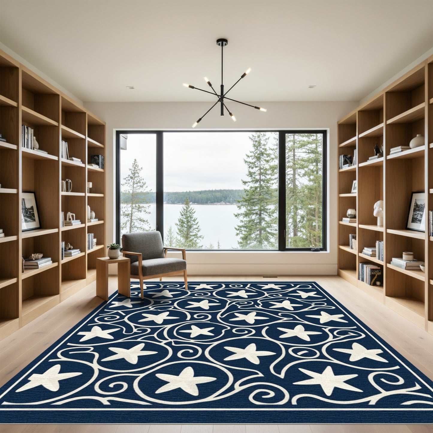 Navy Cream Star Swirl Accent Rug