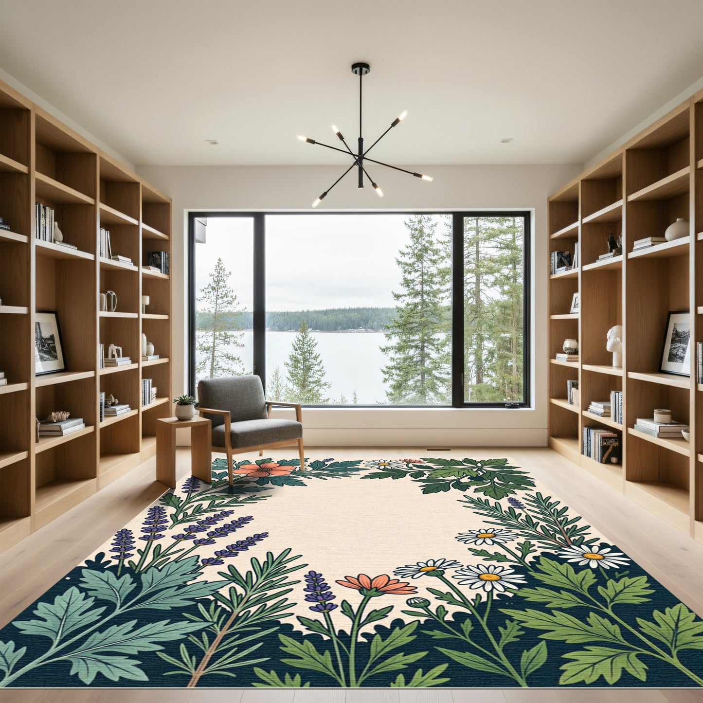 Coral Daisy Garden Border Rug