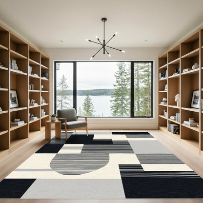 Monochromatic Geometric Stripe Assemblage Rug