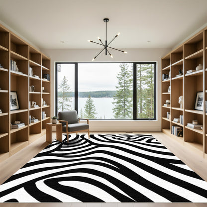 Bold Black White Swirl Stripes Rug