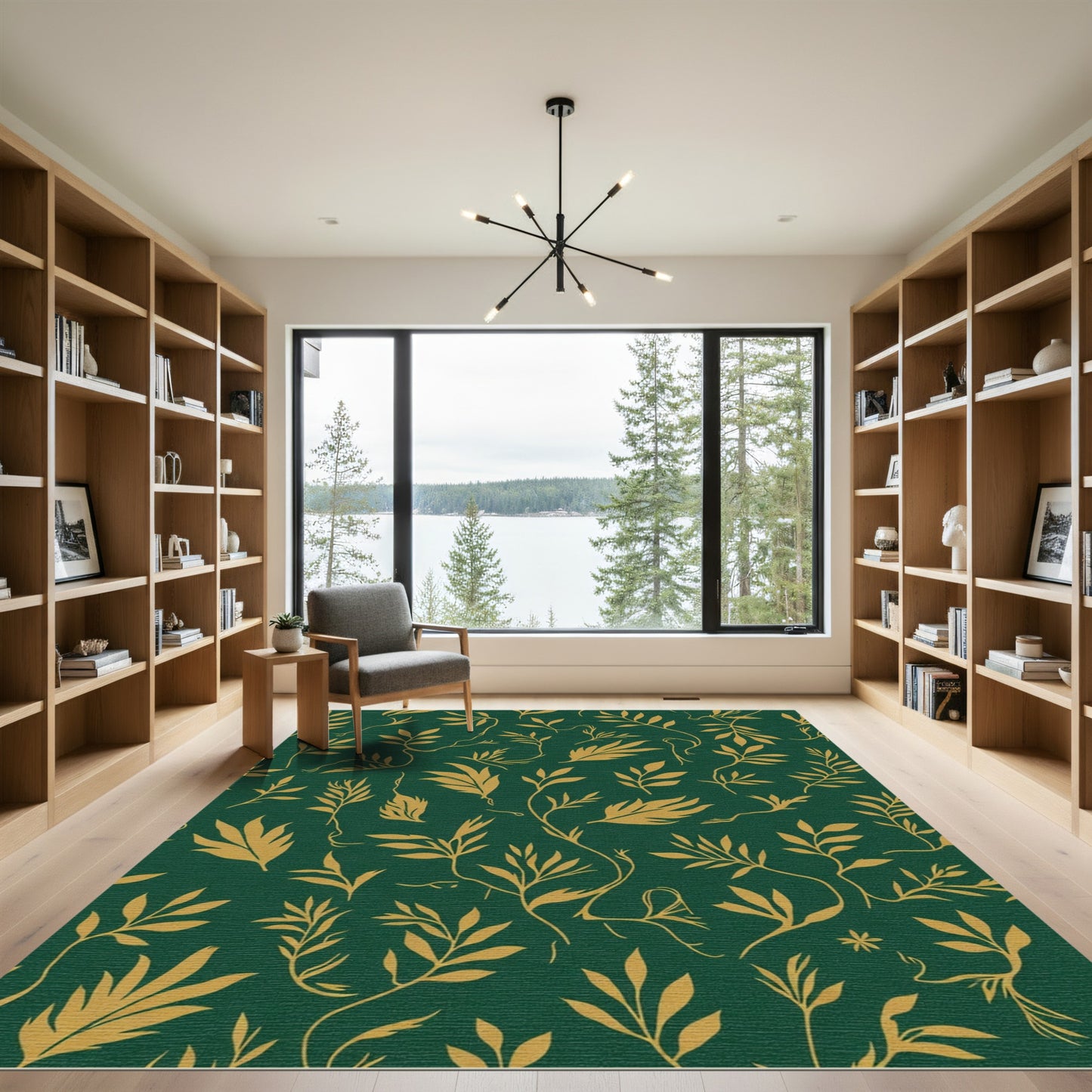 Emerald Green Botanical Leaf Vines Rug