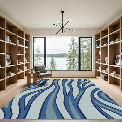 Coastal Blue Wood Grain Waves Rug