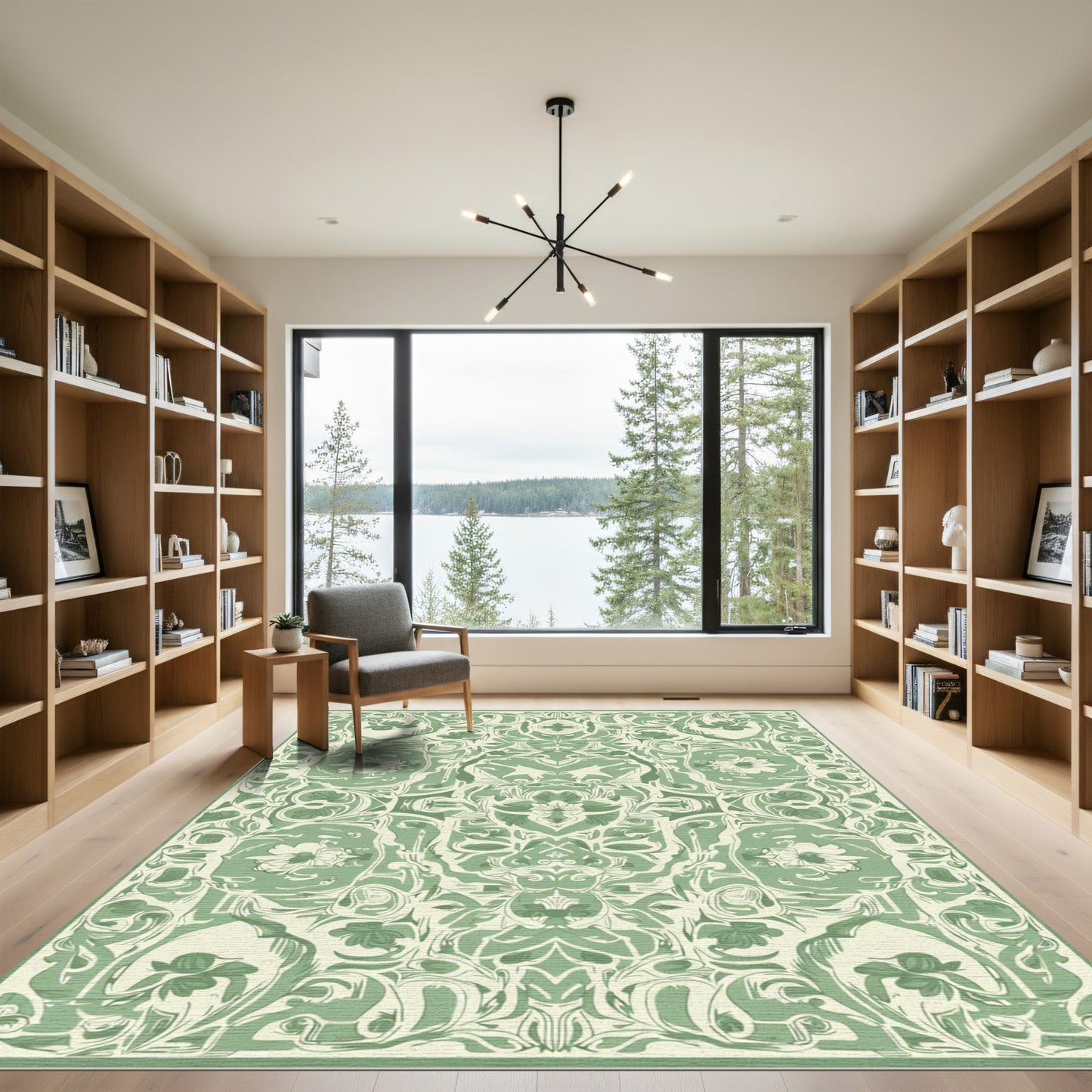 Sage Green Art Nouveau Floral Rug