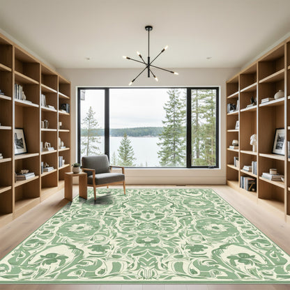 Sage Green Art Nouveau Floral Rug