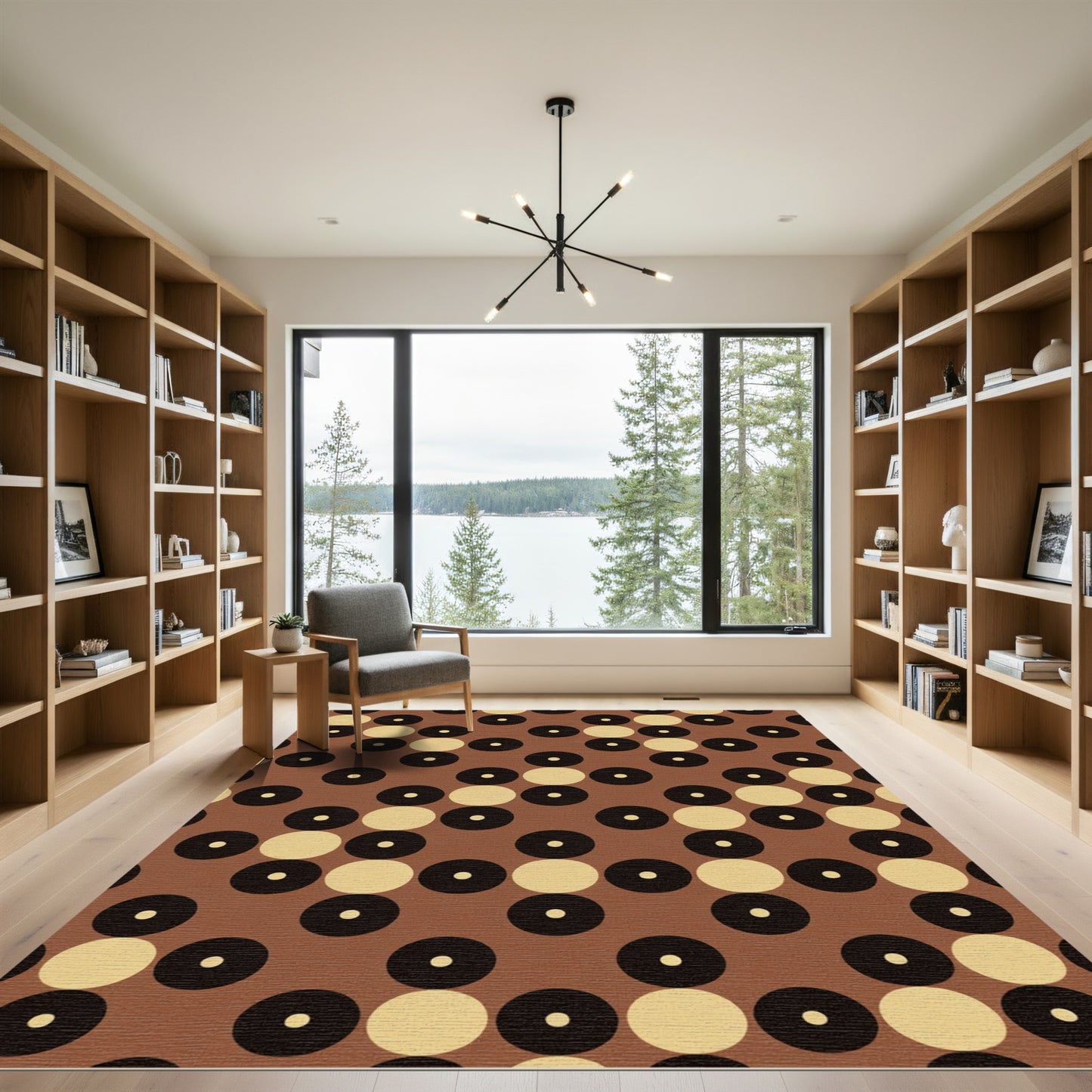 Brown Tan Black Polka Dot Grid Rug