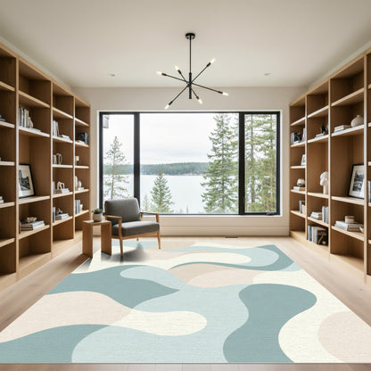 Abstract Teal Cream Swirl Landscape Rug