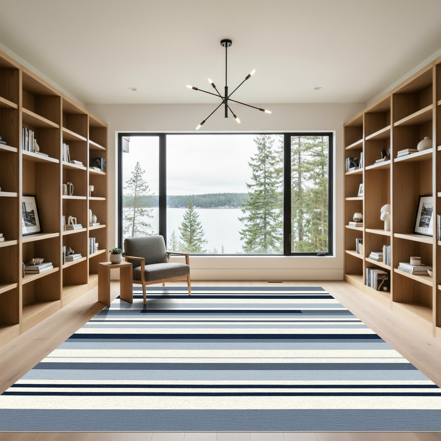 Midnight Navy Blue Striped Horizon Rug