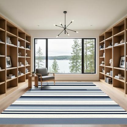 Midnight Navy Blue Striped Horizon Rug