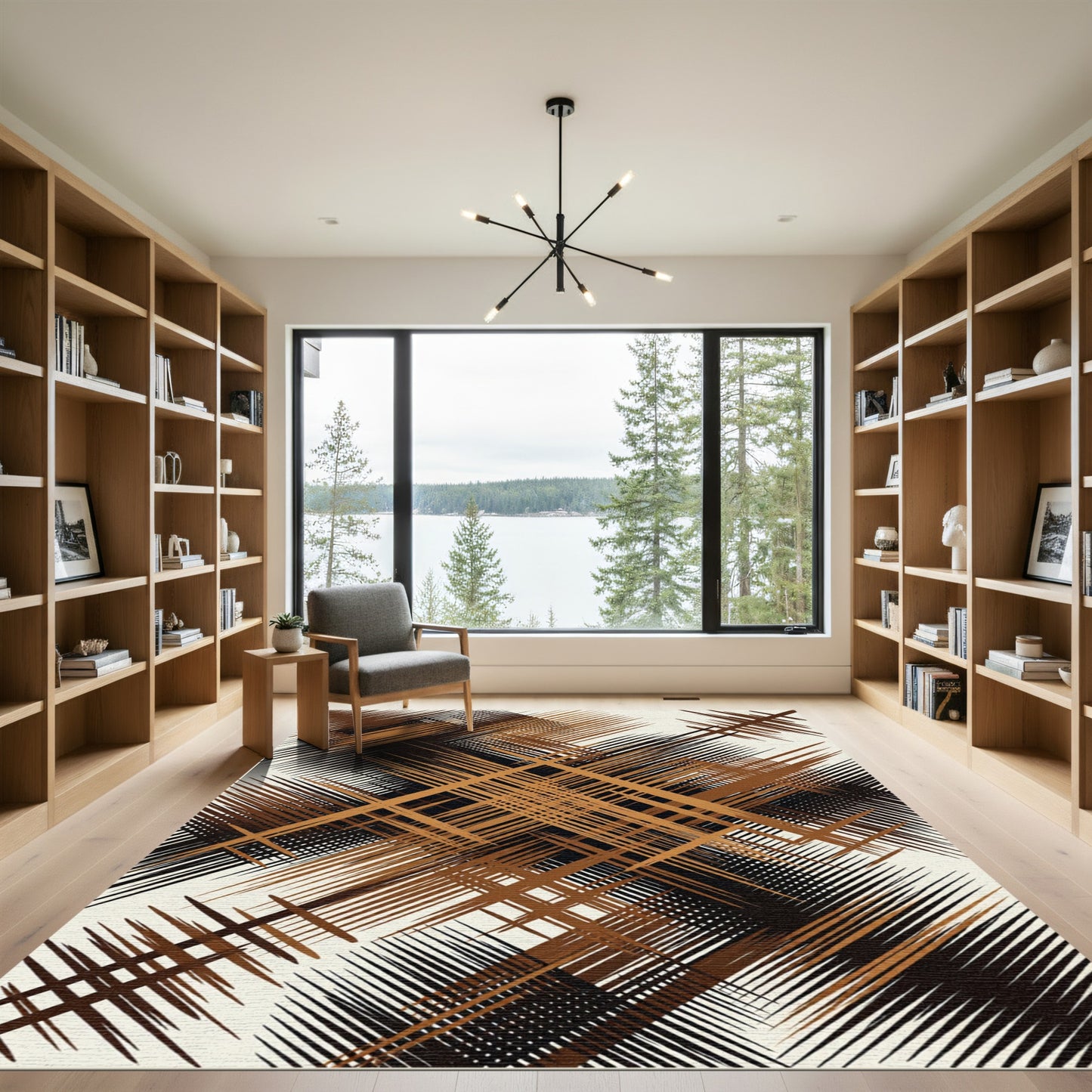 Brown Black Abstract Woven Lines Rug