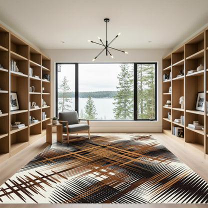 Brown Black Abstract Woven Lines Rug