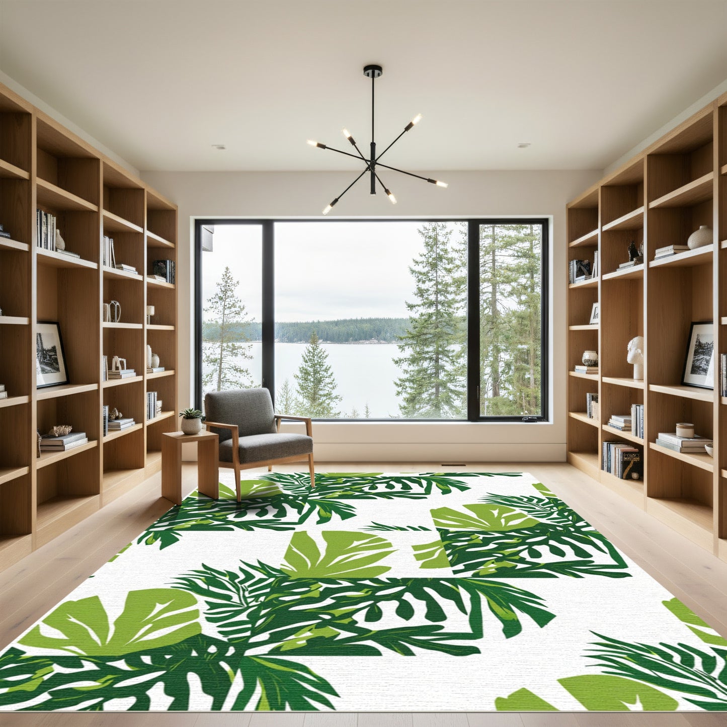 Lush Green Tropical Leaf Collage Rug