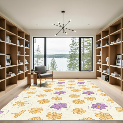 Cream Golden Purple Floral Scatter Rug