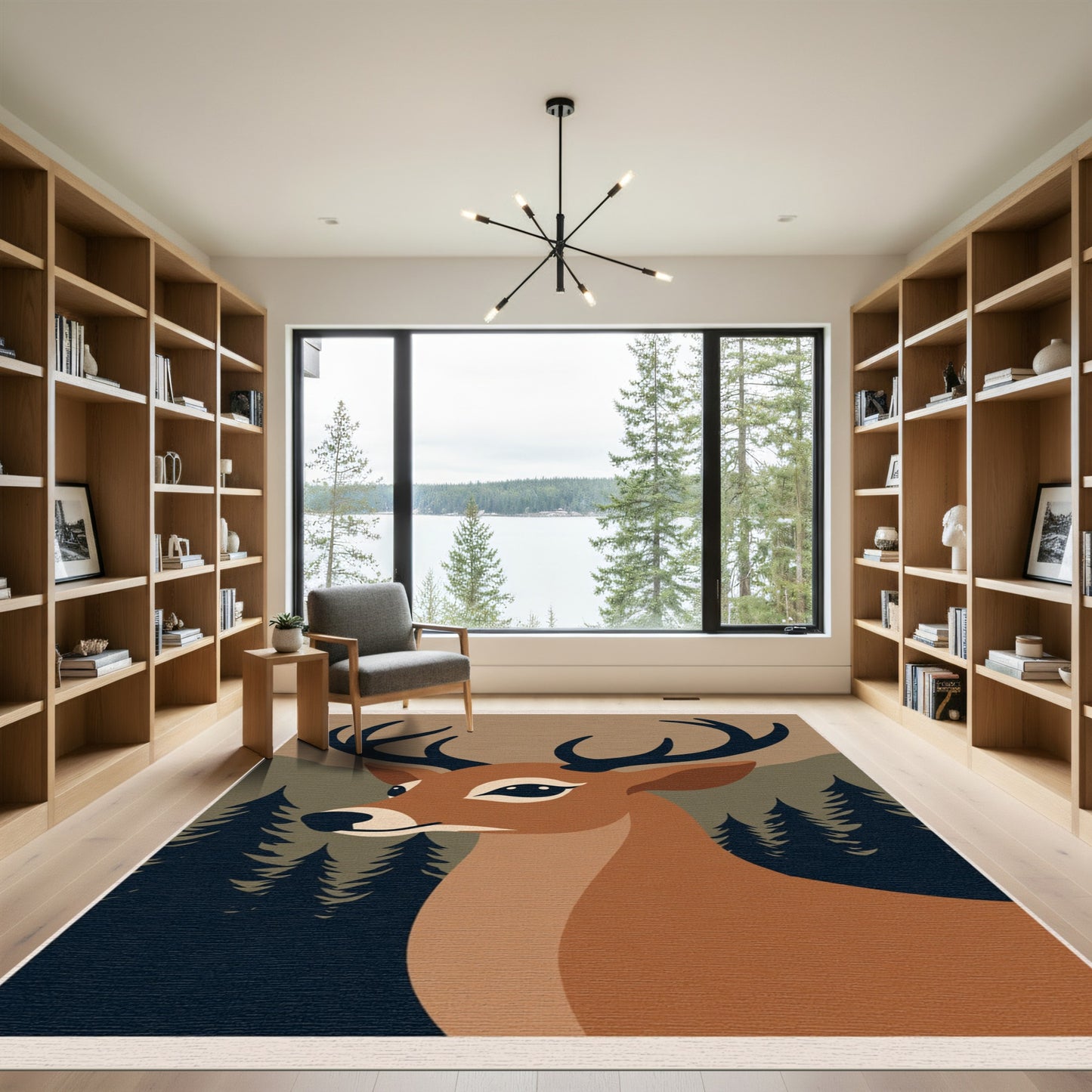 Rustic Deer Forest Landscape Accent Rug