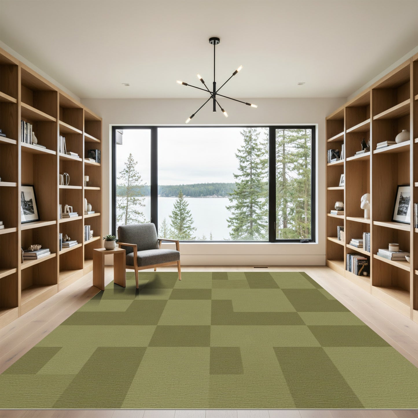 Olive Green Rectangular Block Rug