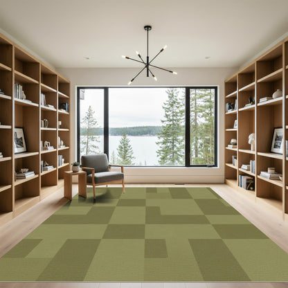 Olive Green Rectangular Block Rug