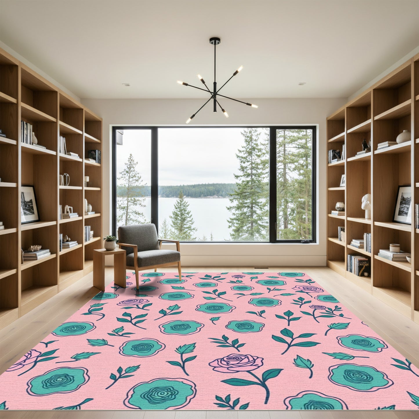 Pink Teal Floral Garden Bloom Rug