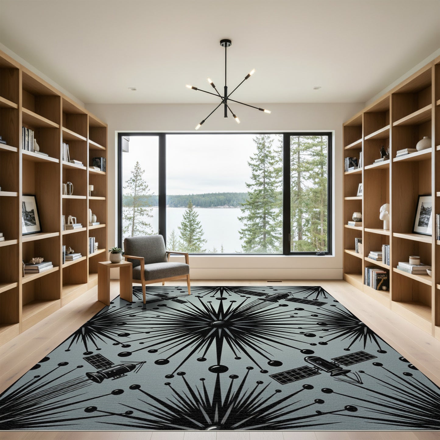 Retro Space Satellite Starburst Rug