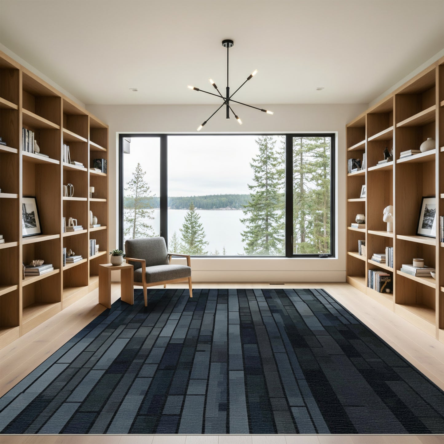 Dark Slate Vertical Staggered Rectangles Rug