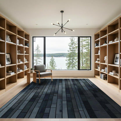 Dark Slate Vertical Staggered Rectangles Rug