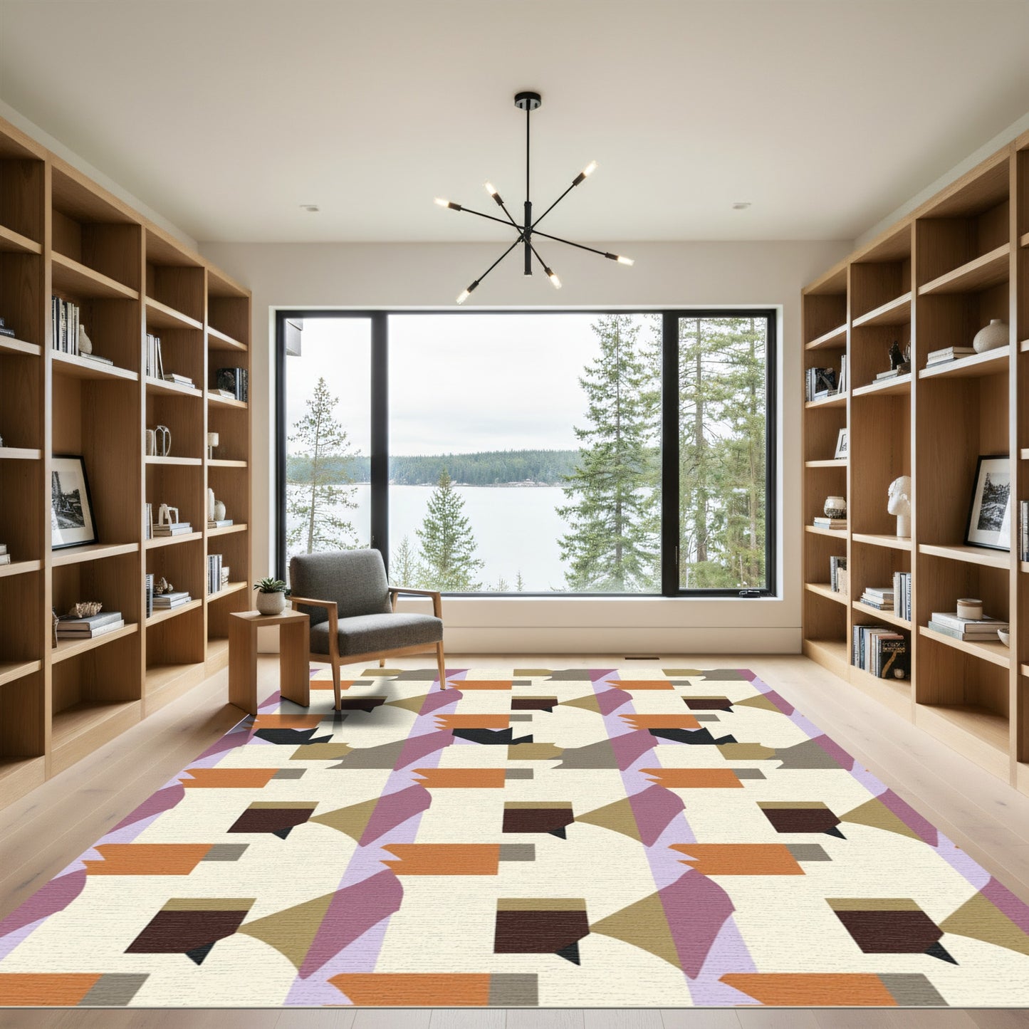 Geometric Abstract Composition Orange Purple Rug
